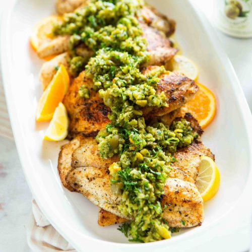 Tilapia with Green Olive Salsa