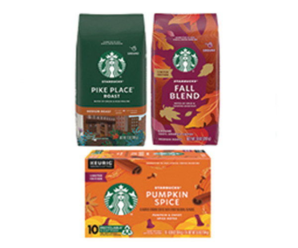 <h4>$1 off</h4>Any One (1) Starbucks® Packaged Coffee (10-12 oz. bags or 10 ct. K-Cup® Pods)